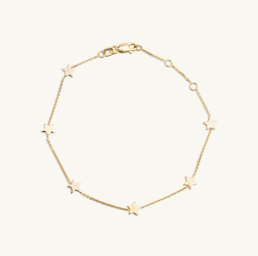 14KT Yellow Gold Spaced Star Bracelet