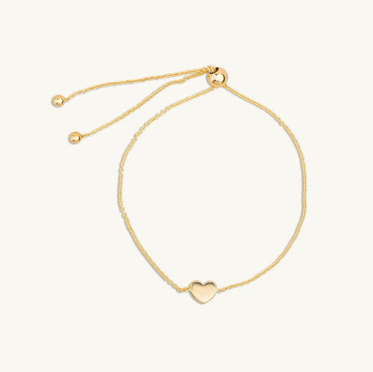 14KT Yellow Gold Adjustable Heart Disc Bead Bracelet