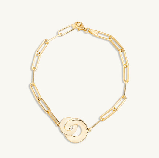 14KT Yellow Gold Interlocked Disc and Paper Clip Bracelet