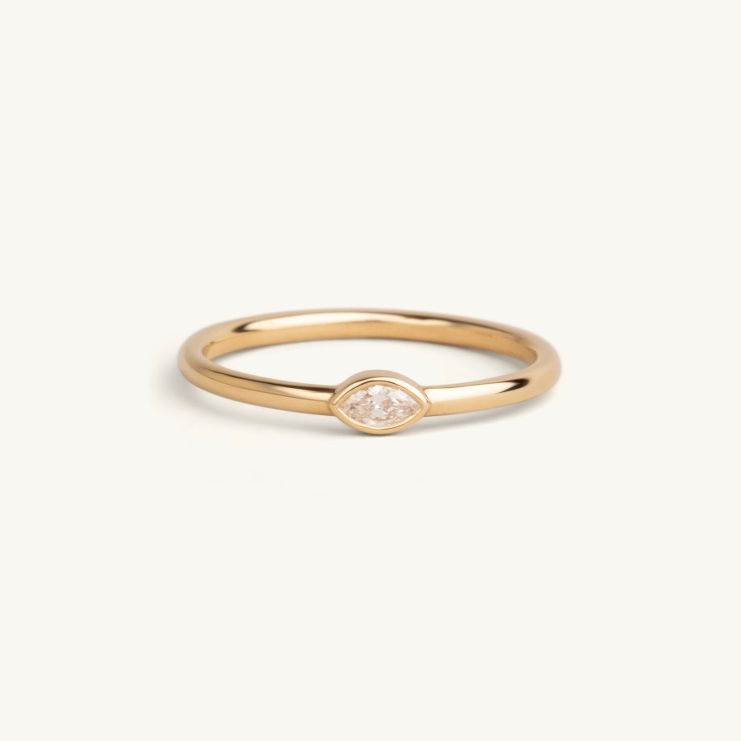 14KT Yellow Gold, White Gold, Rose Gold Marquise Bezel Ring