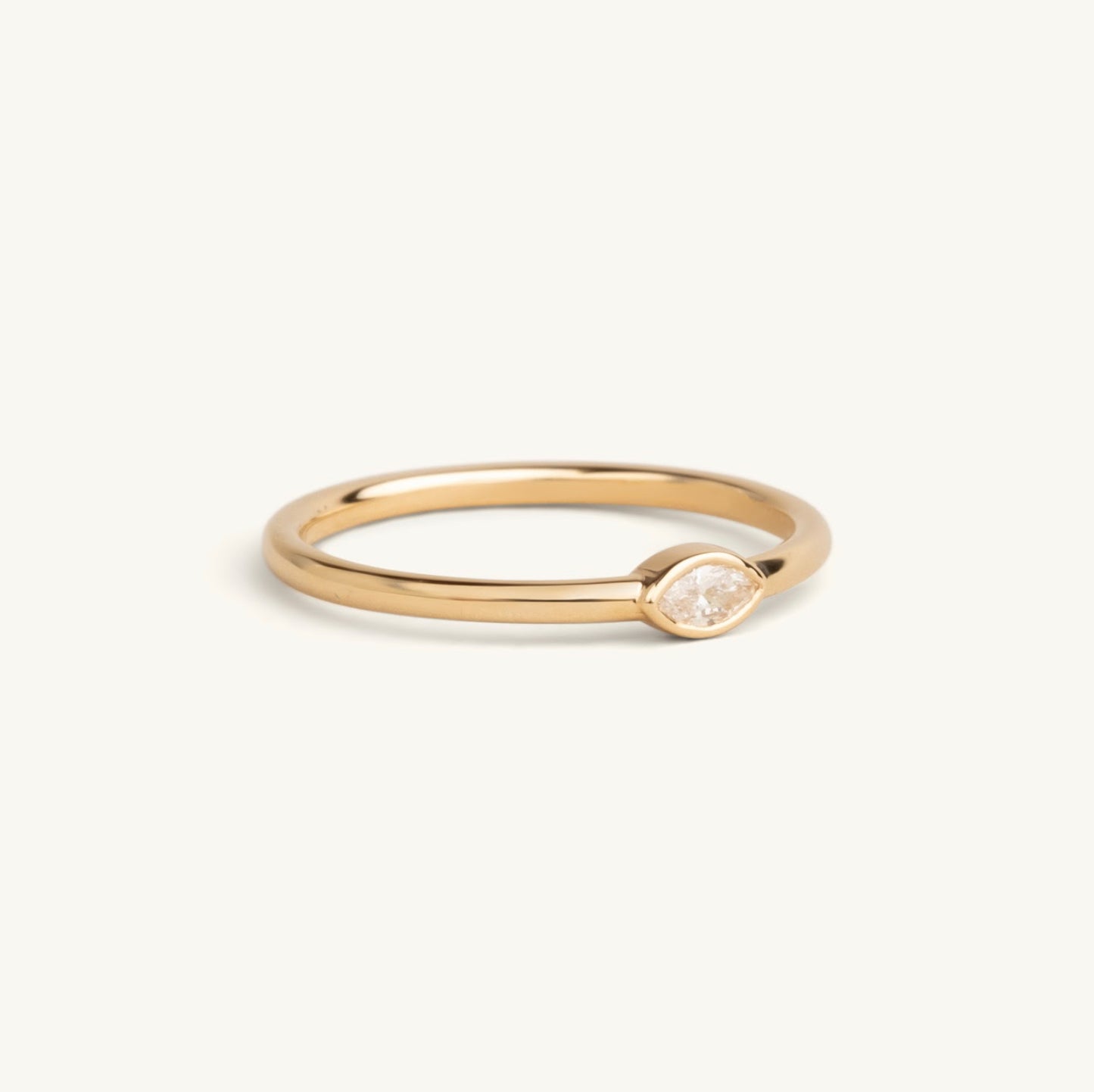 14KT Yellow Gold, White Gold, Rose Gold Marquise Bezel Ring