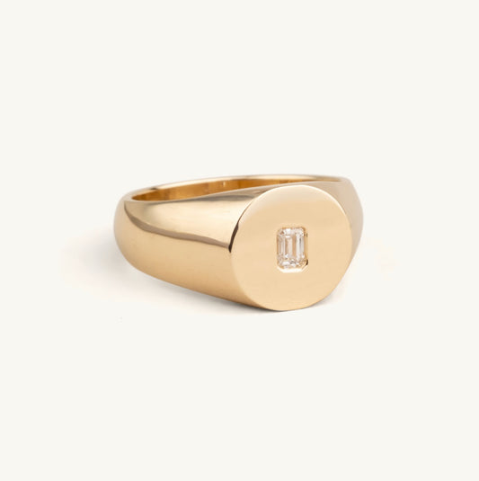 14KT Yellow Gold, White Gold, Rose Gold Emerald Cut Signet Ring