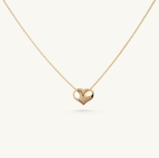 14KT Yellow Gold, White Gold or Rose Gold Puffy Heart Necklace