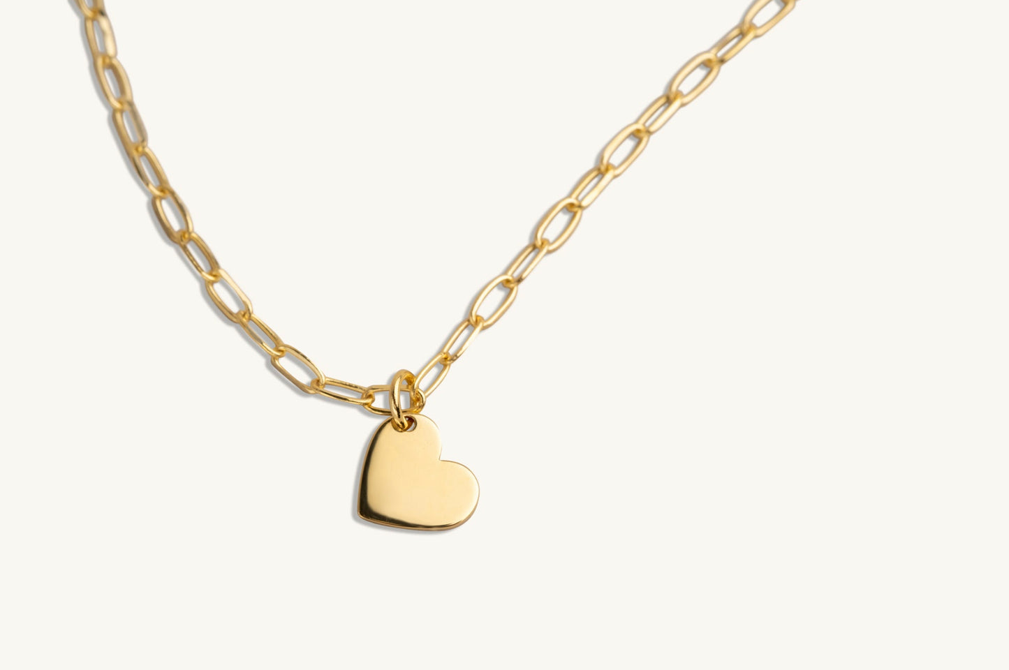 14KT Yellow Gold Dangle Heart Paper Clip Necklace