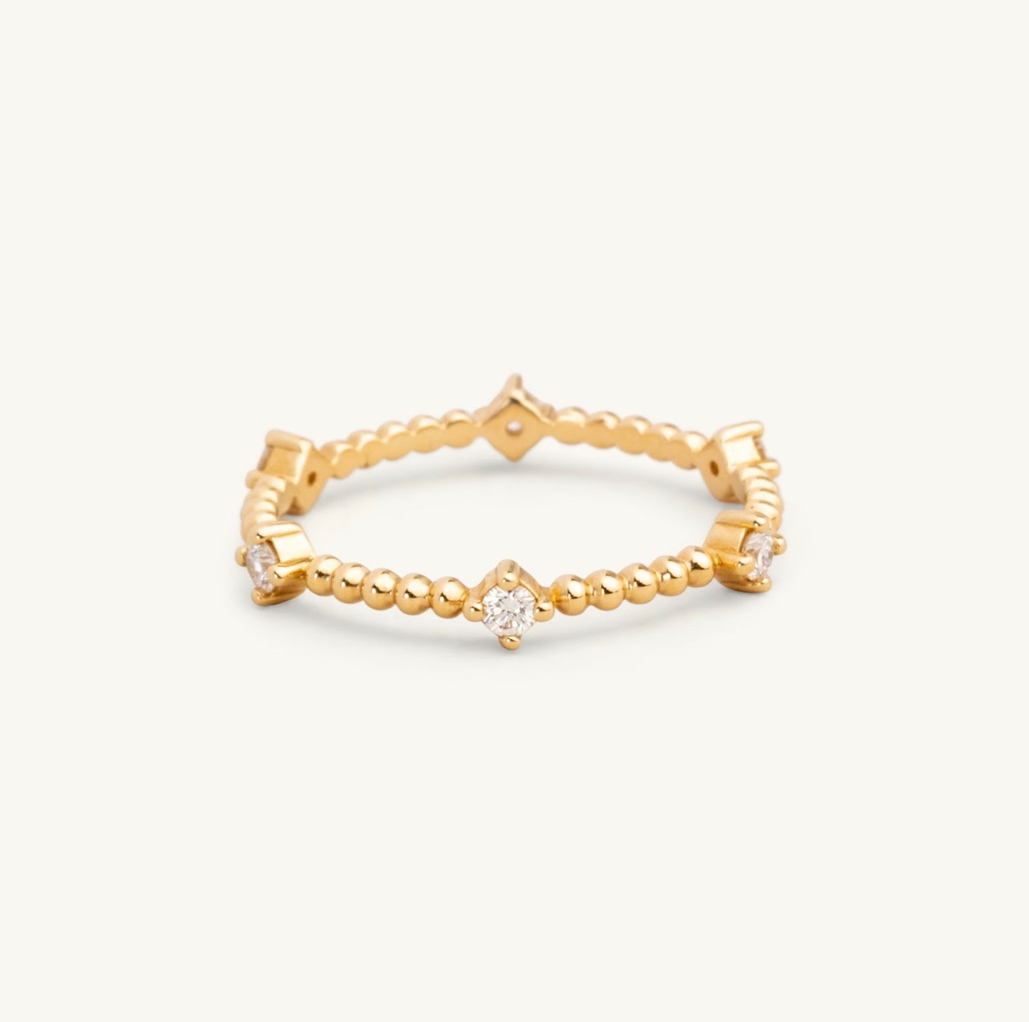 14KT Yellow Gold, White Gold, Rose Gold Spaced Out Beaded Lab Diamond Ring