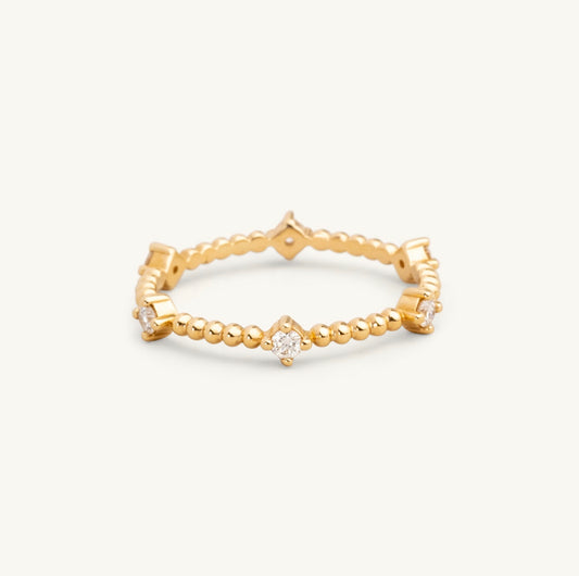 14KT Yellow Gold, White Gold, Rose Gold Spaced Out Beaded Lab Diamond Ring