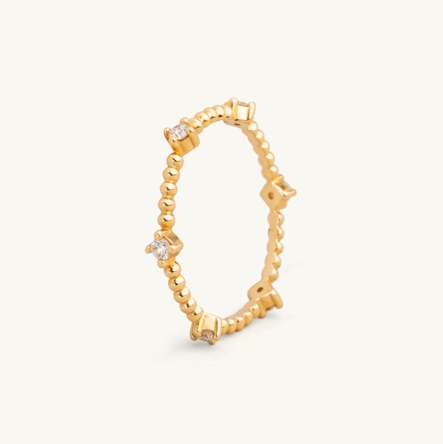 14KT Yellow Gold, White Gold, Rose Gold Spaced Out Beaded Lab Diamond Ring