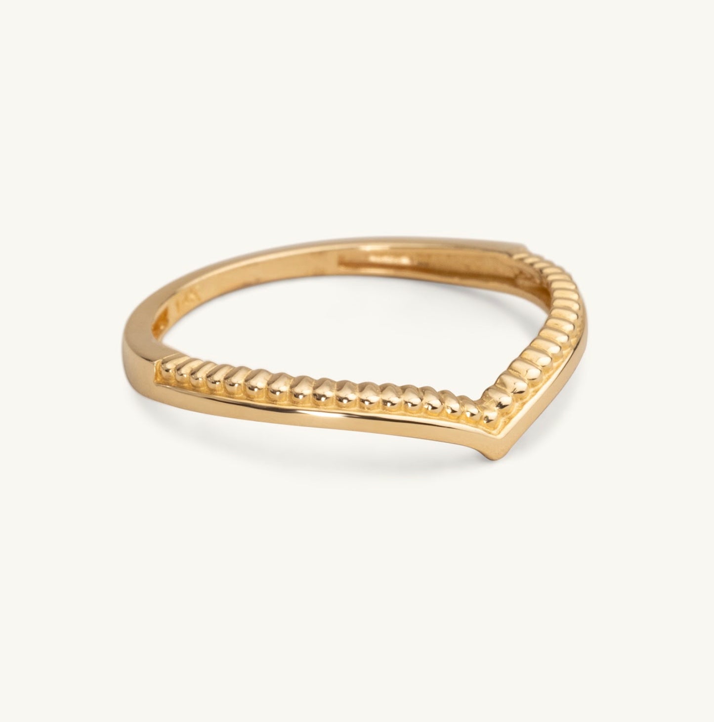 14KT Yellow Gold Beaded Chevron Ring