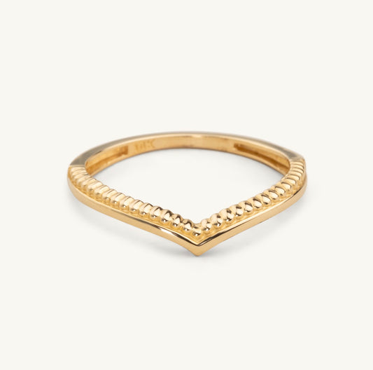 14KT Yellow Gold Beaded Chevron Ring