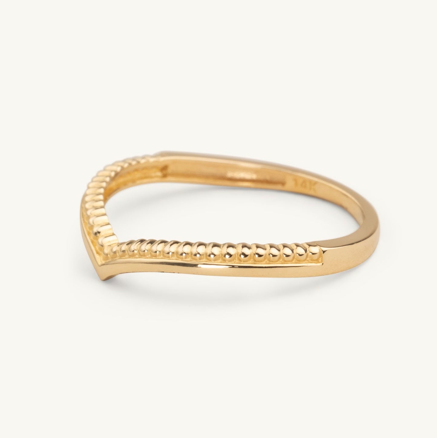 14KT Yellow Gold Beaded Chevron Ring