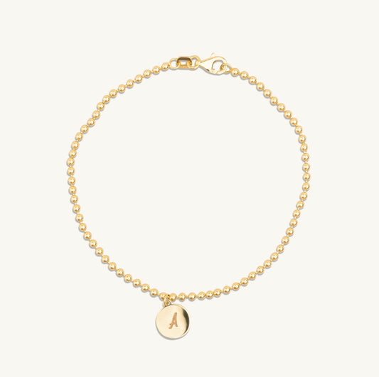 14KT Yellow Gold Engravable Beaded Ball Chain Bracelet